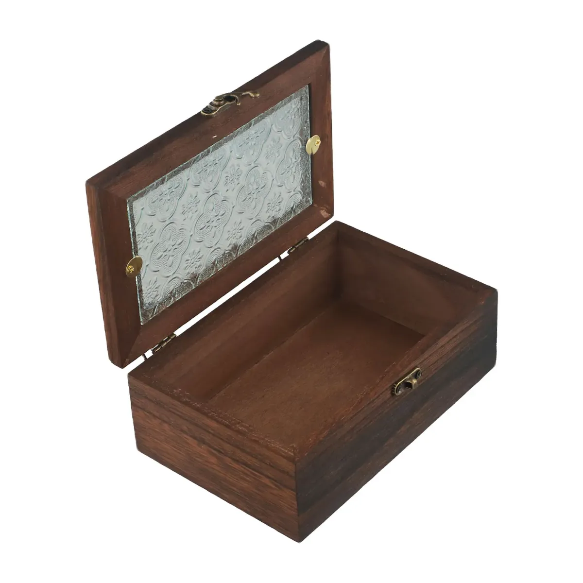 Nordic Retro Solid Wood Begonia Flower Glass Hinged Storage Box - Decorative Desktop Organizer for Jewelry, Cosmetics, Stationery showcase 4