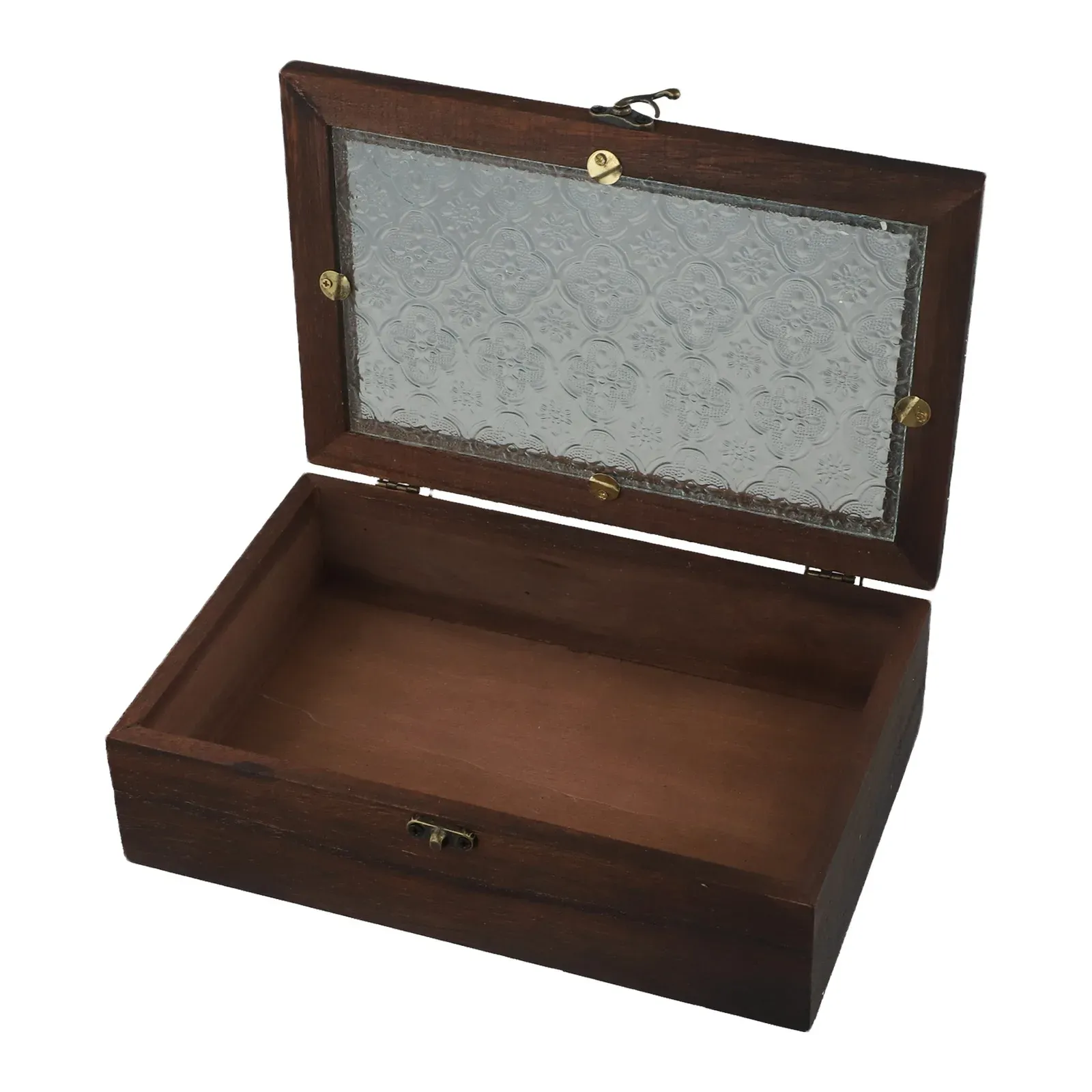 Nordic Retro Solid Wood Begonia Flower Glass Hinged Storage Box - Decorative Desktop Organizer for Jewelry, Cosmetics, Stationery thumbnail 5
