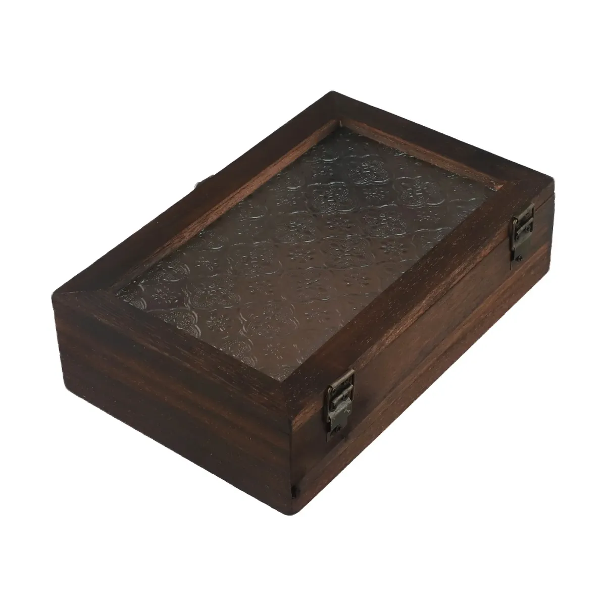 Nordic Retro Solid Wood Begonia Flower Glass Hinged Storage Box - Decorative Desktop Organizer for Jewelry, Cosmetics, Stationery showcase 8