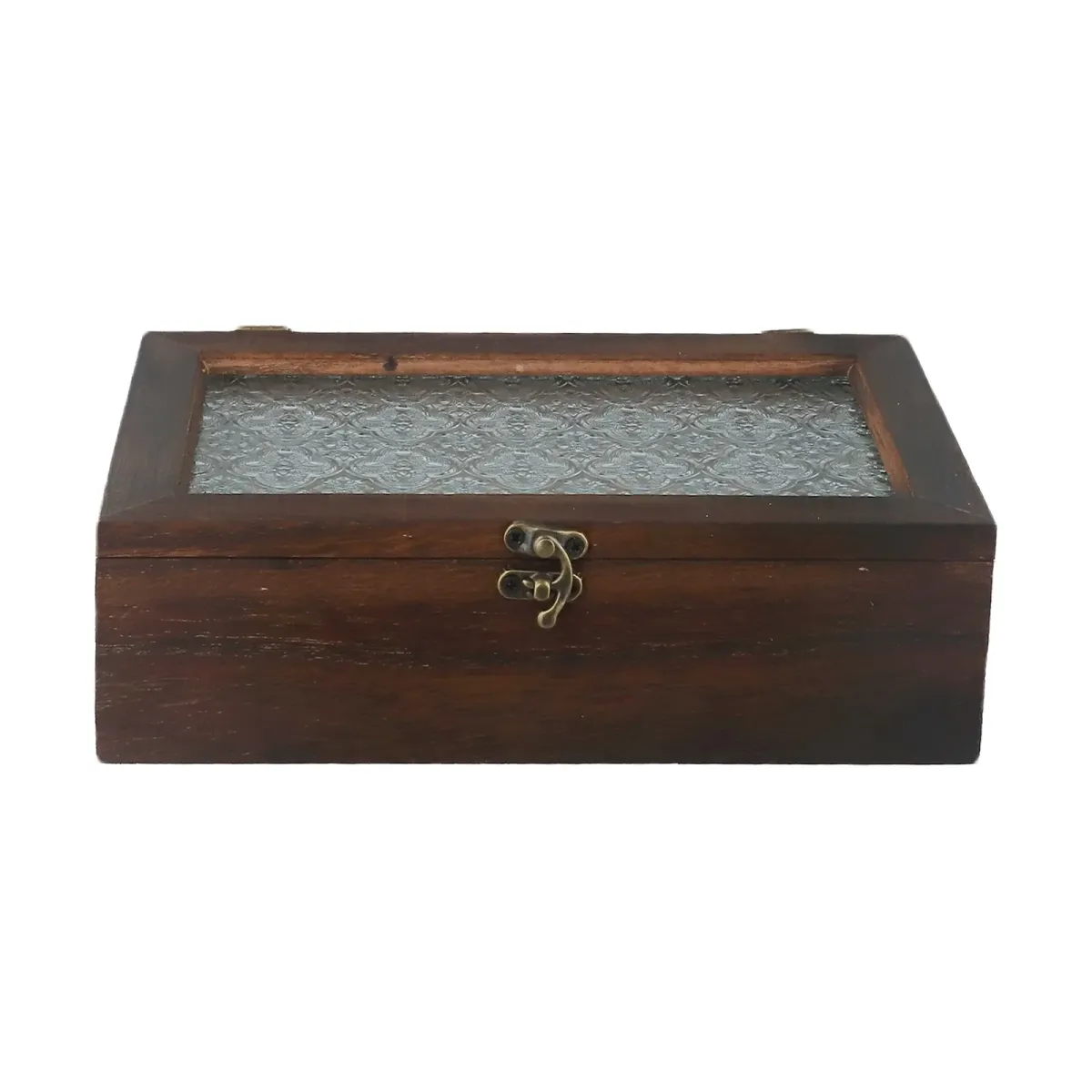 Nordic Retro Solid Wood Begonia Flower Glass Hinged Storage Box - Decorative Desktop Organizer for Jewelry, Cosmetics, Stationery showcase 10