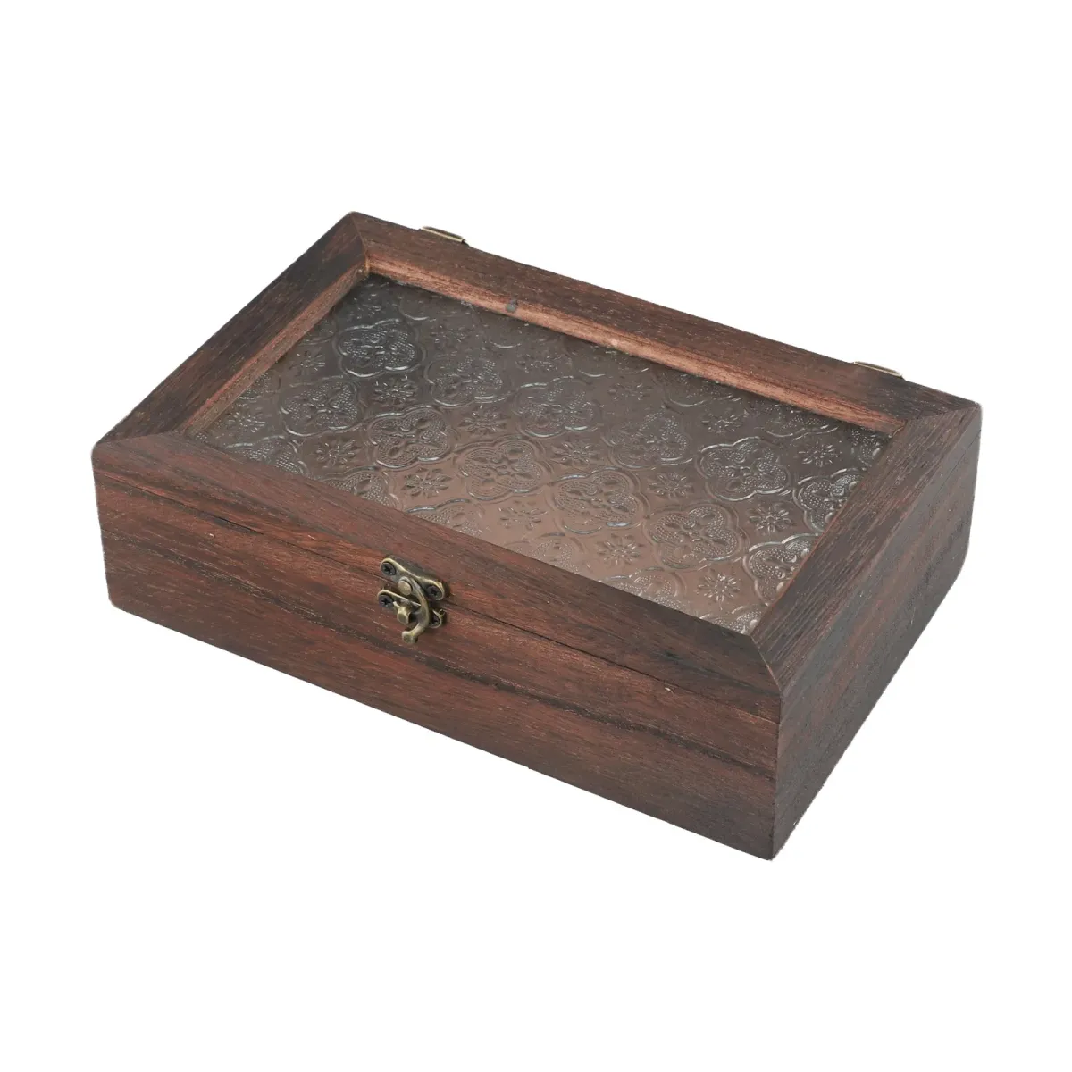 Nordic Retro Solid Wood Begonia Flower Glass Hinged Storage Box - Decorative Desktop Organizer for Jewelry, Cosmetics, Stationery showcase 9