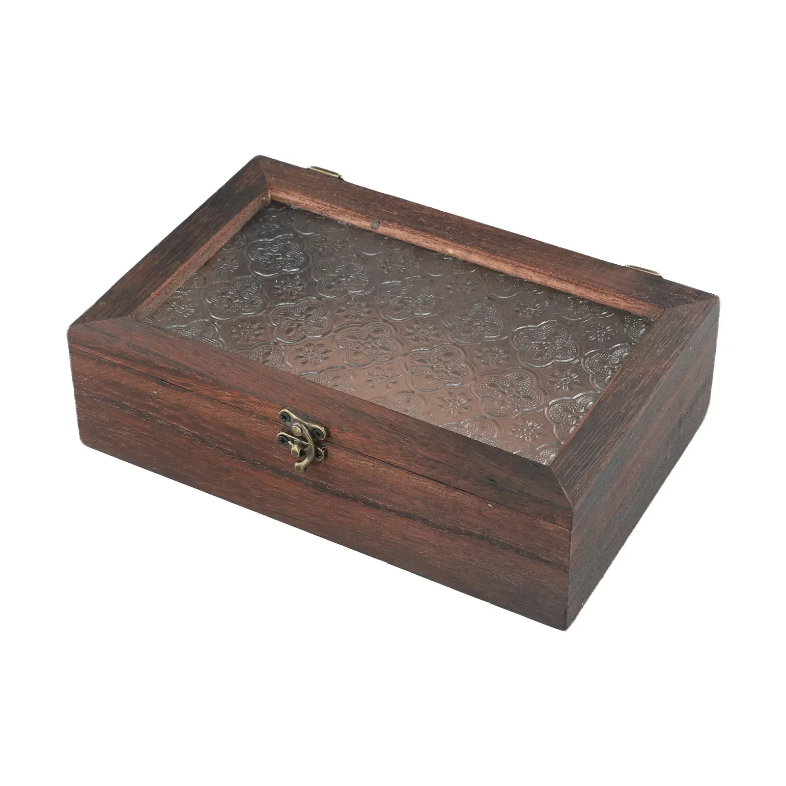 Nordic Retro Solid Wood Begonia Flower Glass Hinged Storage Box - Decorative Desktop Organizer for Jewelry, Cosmetics, Stationery thumbnail 6