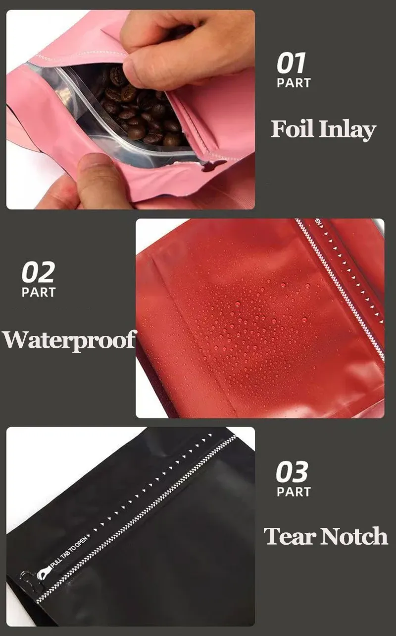 25Pcs Resealable Aluminum Foil Coffee Bags with Valve - Thickened Zip Lock Pouches for Tea, Nuts, Snacks, Dried Flowers, Food Grade Packaging showcase 16