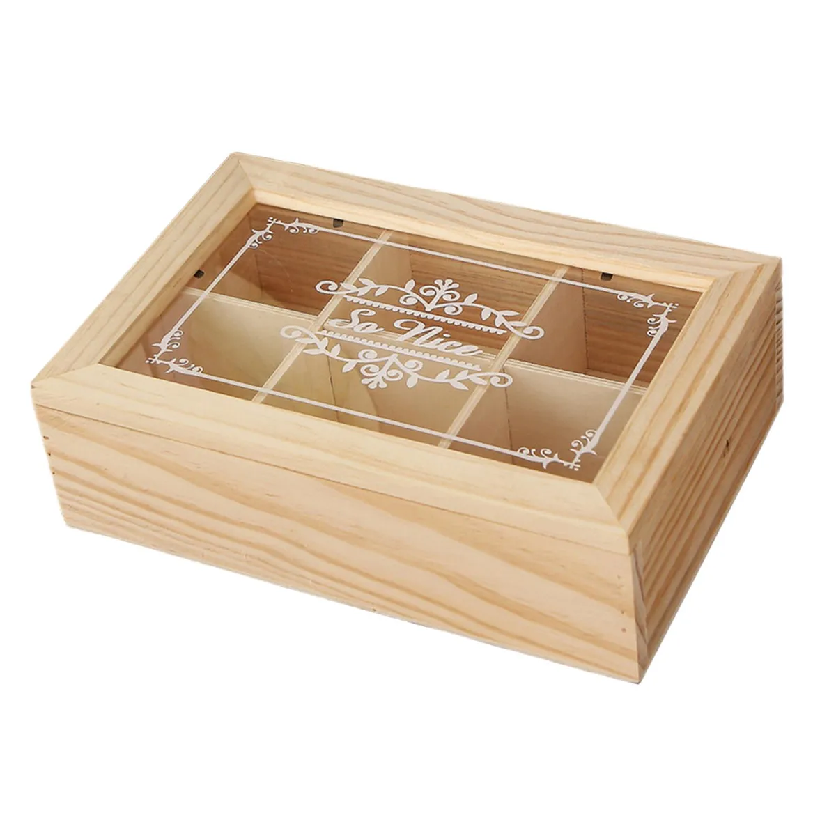 Wooden Tea Box Organizer with Transparent Lid - 6 Grids Multifunctional Storage Holder for Tea Bags, Coffee Condiments, Kitchen Cabinet Decor showcase 6