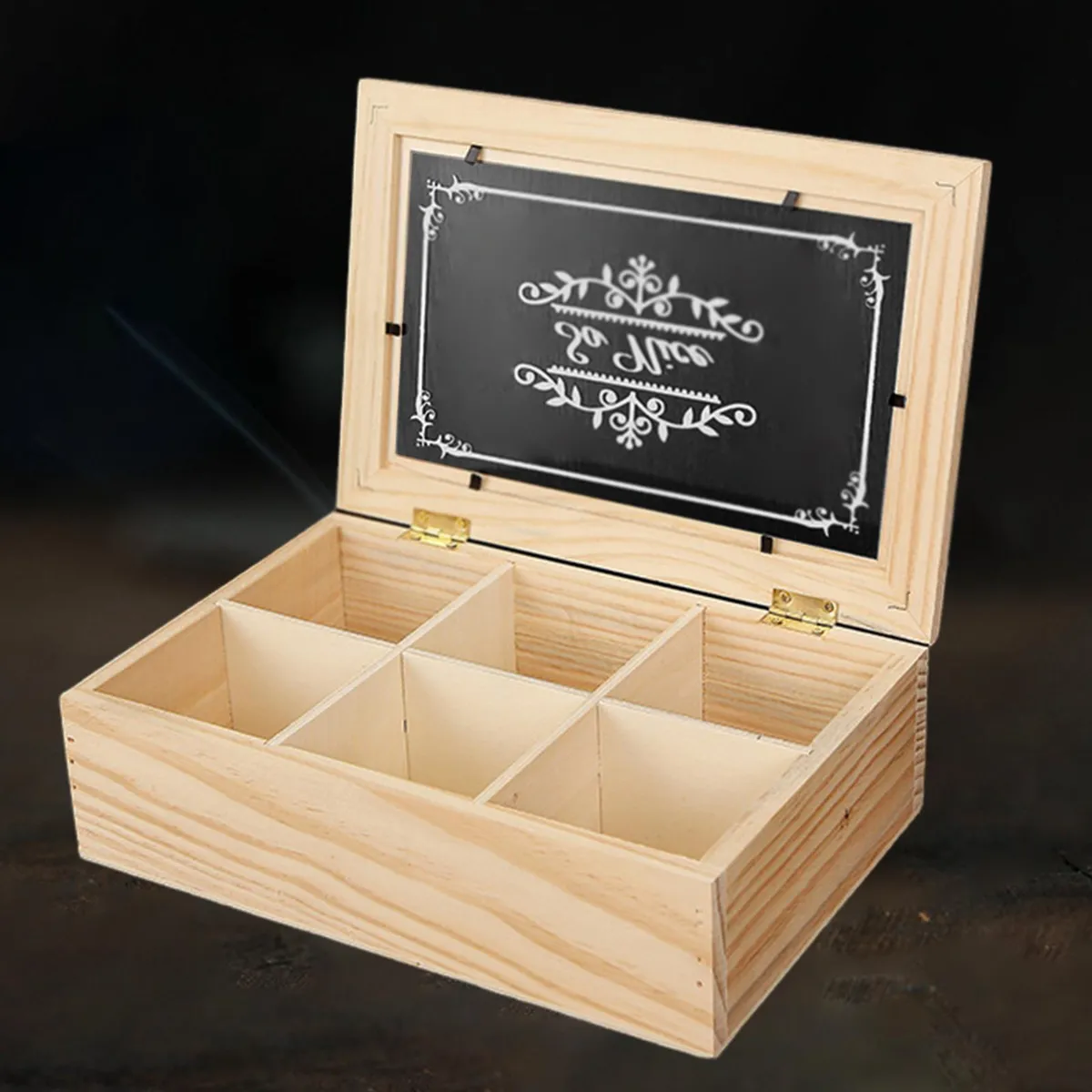 Wooden Tea Box Organizer with Transparent Lid - 6 Grids Multifunctional Storage Holder for Tea Bags, Coffee Condiments, Kitchen Cabinet Decor showcase 1