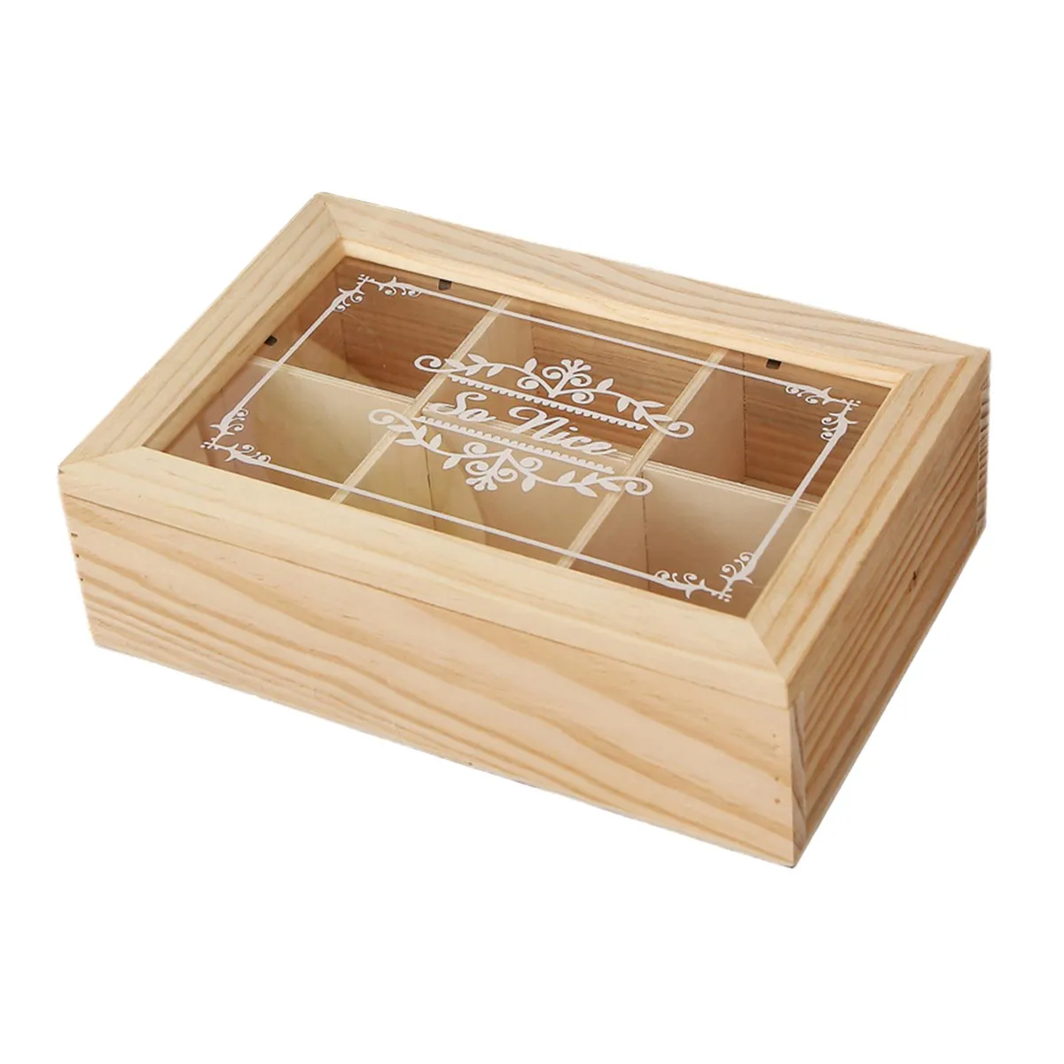 Wooden Tea Box Organizer with Transparent Lid - 6 Grids Multifunctional Storage Holder for Tea Bags, Coffee Condiments, Kitchen Cabinet Decor showcase 4