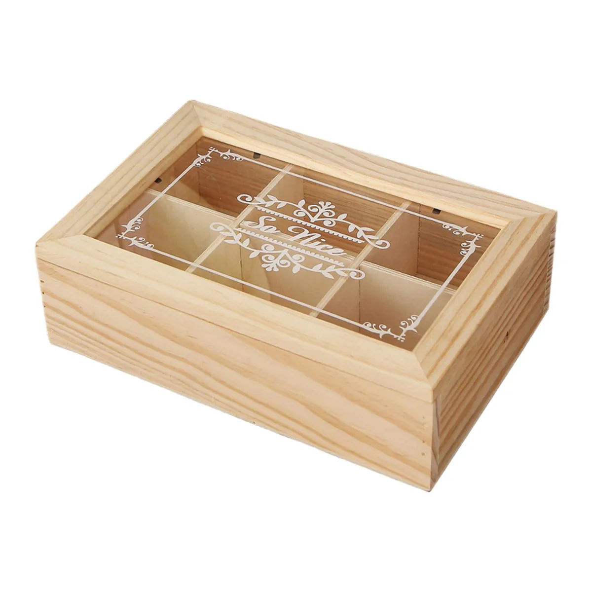 Wooden Tea Box Organizer with Transparent Lid - 6 Grids Multifunctional Storage Holder for Tea Bags, Coffee Condiments, Kitchen Cabinet Decor showcase 5