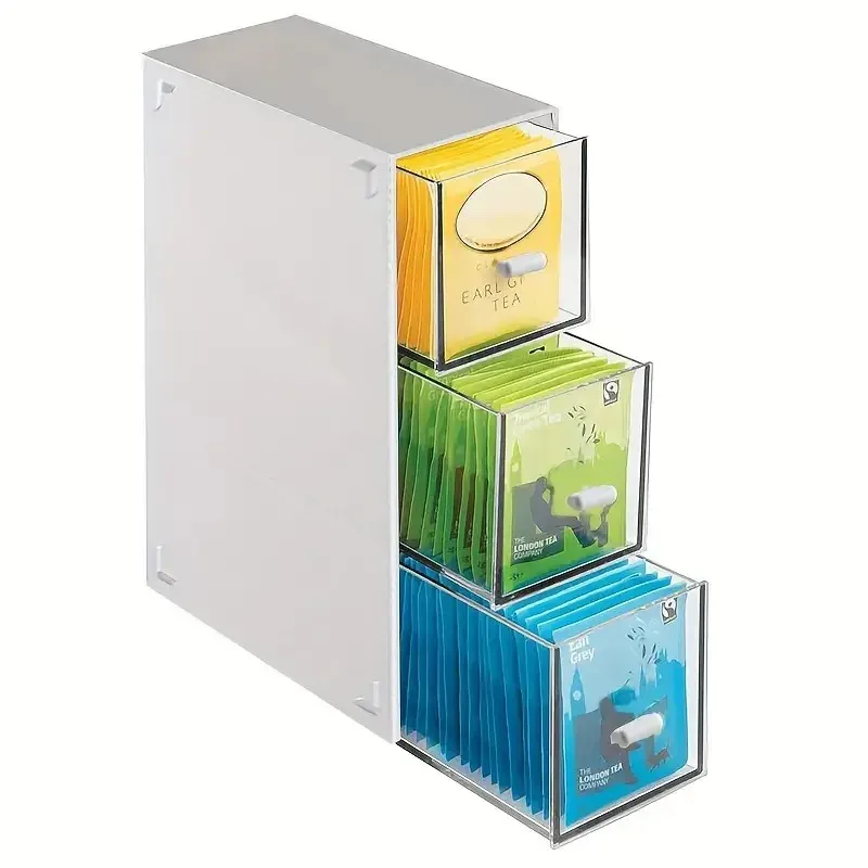 1 Drawer Tea Bag Organizer Box for Kitchen Countertop & Cabinet Storage, Coffee Sugar Creamer Holder, Durable & Easy Clean Food-Grade Material