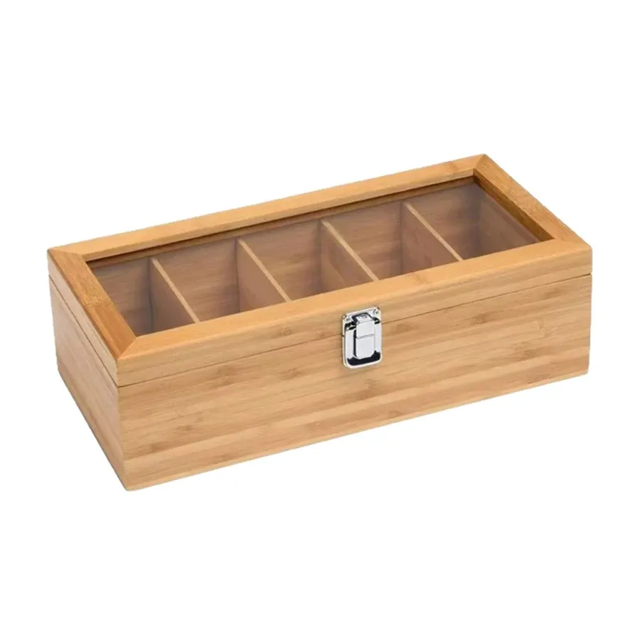 Portable Bamboo Tea Bag Storage Box Organizer with 5 Compartments - Multipurpose Tea Packet Holder for Home, Office, Spices, and Small Items showcase 5