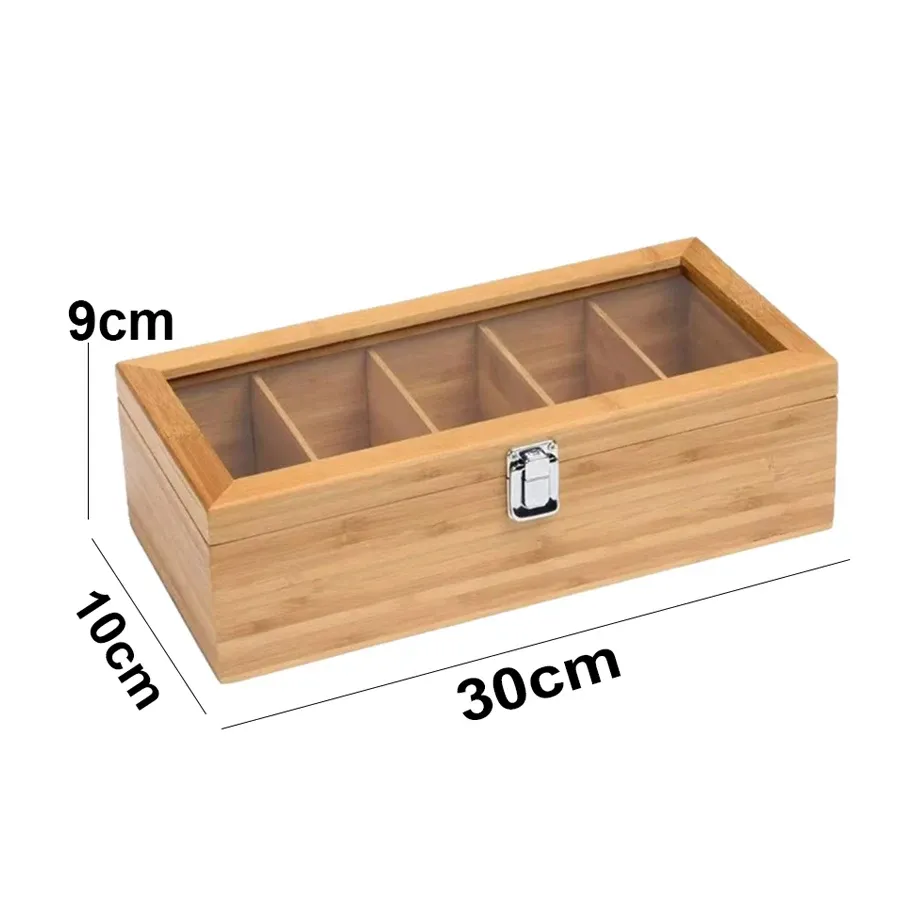 Portable Bamboo Tea Bag Storage Box Organizer with 5 Compartments - Multipurpose Tea Packet Holder for Home, Office, Spices, and Small Items thumbnail 5