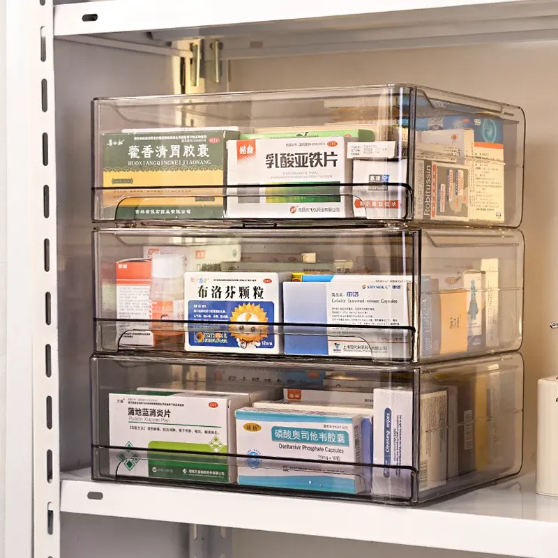 Large Capacity Stackable Acrylic Medicine Storage Box with Drawer - Transparent Grey, Pull-Out Design for Home Organization & Easy Access showcase 5