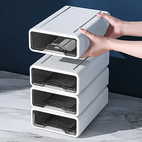 Stackable Plastic Desktop Organizer Box for Makeup, Jewelry, Masks, Office Supplies & Medicine Storage - Dustproof & Versatile Container