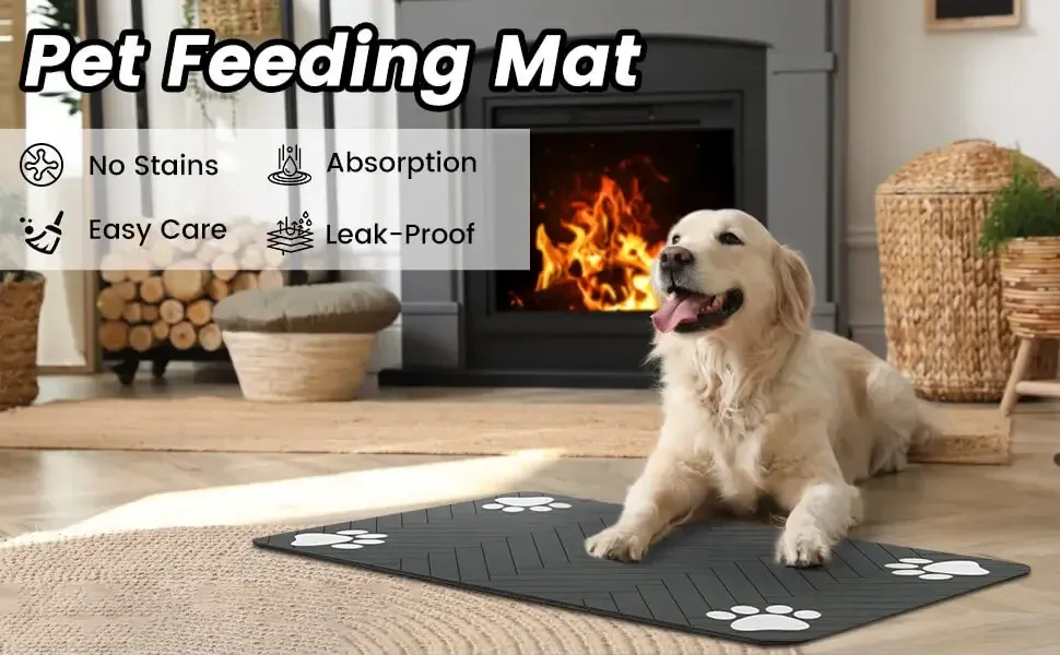 Absorbent Pet Feeding Mat with Waterproof Non-Slip Rubber Backing - Quick Dry Placemat for Dog & Cat Food & Water Bowls - Easy Clean Durable Pet Supplies showcase 1