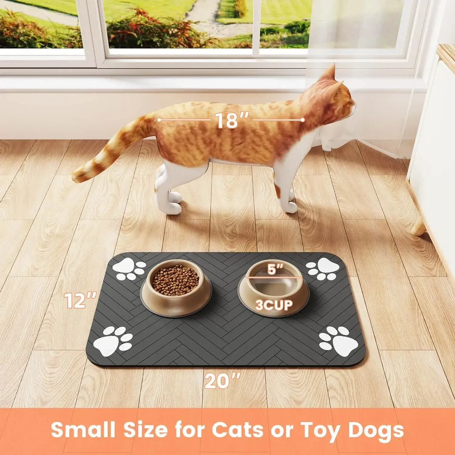 Absorbent Pet Feeding Mat with Waterproof Rubber Backing - Quick Dry, Non-Slip Placemat for Dog and Cat Food and Water Bowls thumbnail 6