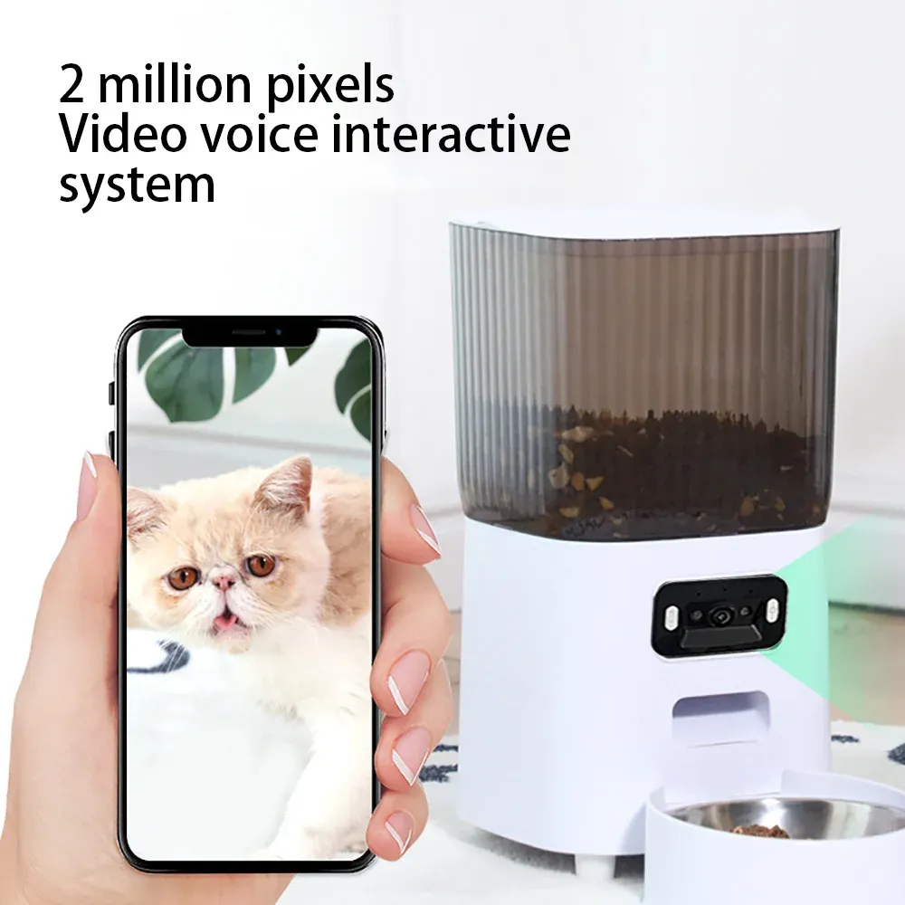 Smart Automatic Cat Feeder with Camera - 5L Double Bowls, WiFi Video Dispenser for Dry Food, Voice Recorder, Pet Auto Feeder for Dogs & Cats, Night Vision, Motion Detection