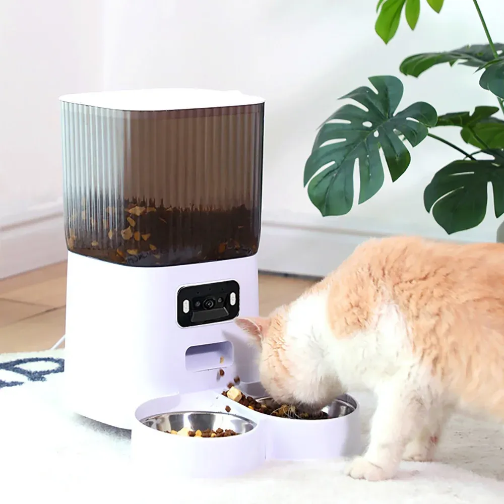 Smart Automatic Cat Feeder with Camera - 5L Double Bowls, WiFi Video Dispenser for Dry Food, Voice Recorder, Pet Auto Feeder for Dogs & Cats, Night Vision, Motion Detection thumbnail 3
