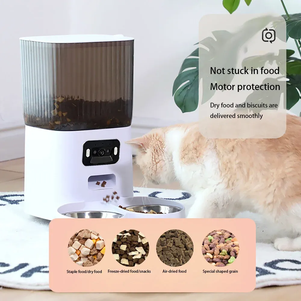 Smart Automatic Cat Feeder with Camera - 5L Double Bowls, WiFi Video Dispenser for Dry Food, Voice Recorder, Pet Auto Feeder for Dogs & Cats, Night Vision, Motion Detection showcase 4