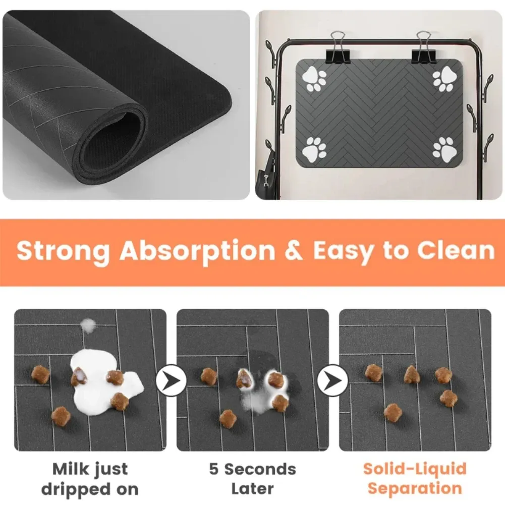 Waterproof Pet Feeding Mat for Dogs & Cats - Absorbent, Quick Dry, Non-Slip Placemat for Food & Water Bowls, Easy Clean Durable Pet Supplies thumbnail 4