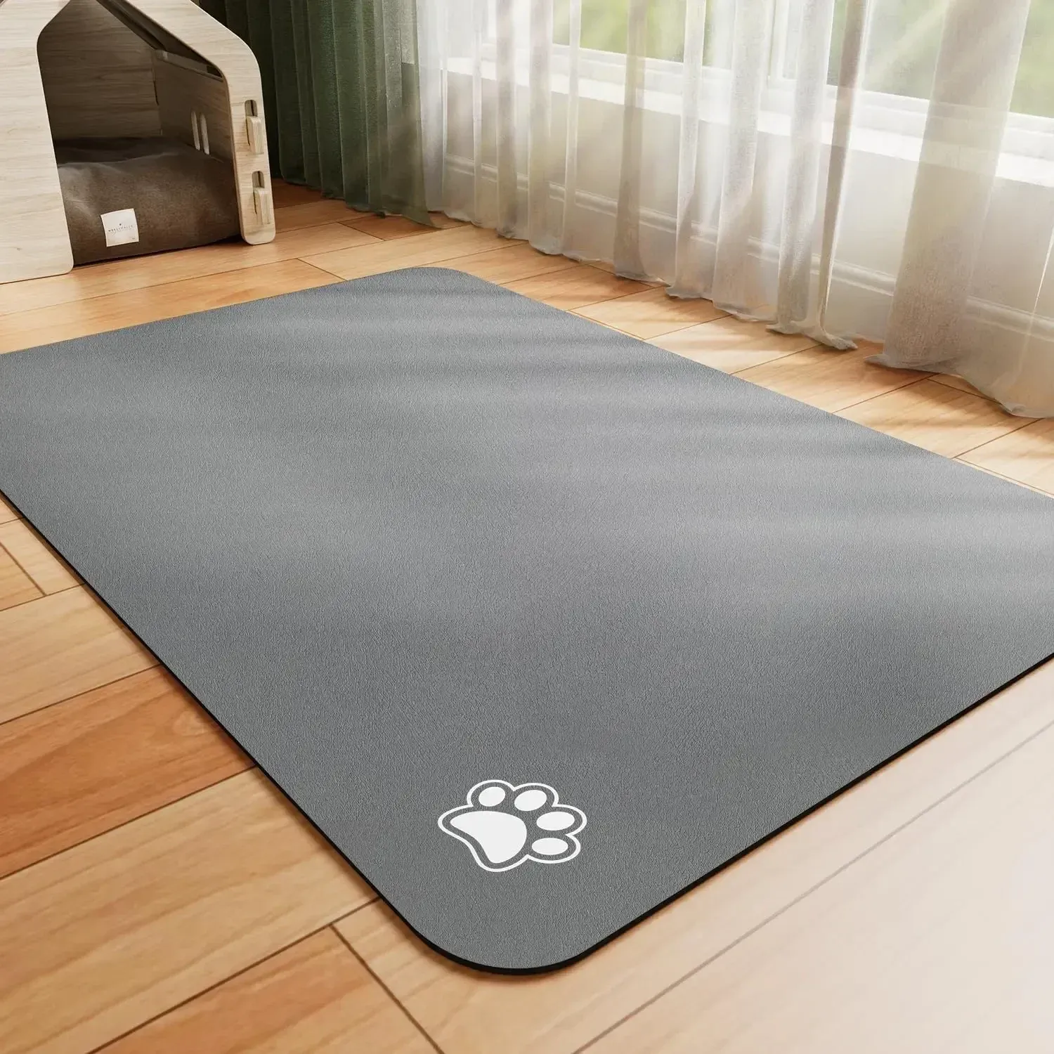 Pet Feeding Mat for Dogs & Cats - Absorbent, Easy Clean, Quick Dry, Non-Slip Waterproof Pet Placemat for Food & Water Bowls, Prevents Messy Floors