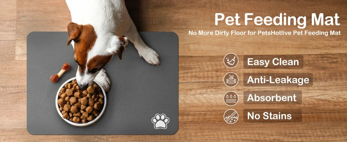 Pet Feeding Mat for Dogs & Cats - Absorbent, Easy Clean, Quick Dry, Non-Slip Waterproof Pet Placemat for Food & Water Bowls, Prevents Messy Floors showcase 1