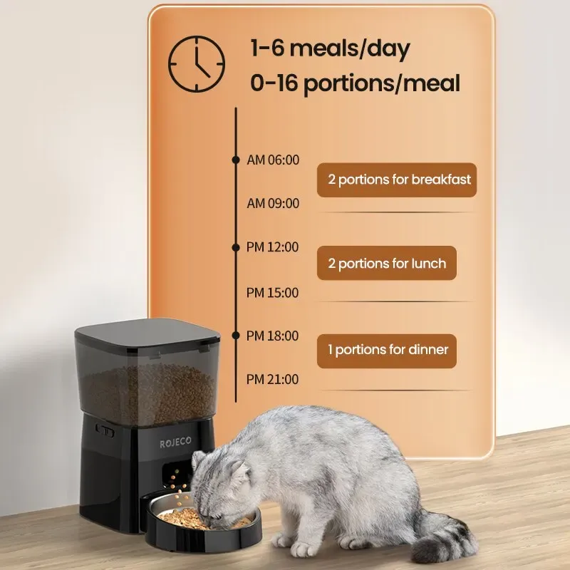 ROJECO Automatic Pet Feeder for Cats and Dogs, Smart Button Control Dry Food Dispenser, Programmable Portion Control, Essential Pet Accessories for Busy Owners thumbnail 2