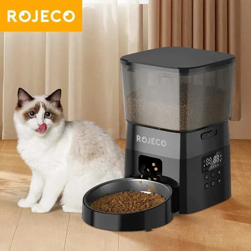 ROJECO Automatic Pet Feeder for Cats and Dogs, Smart Button Control Dry Food Dispenser, Programmable Portion Control, Essential Pet Accessories for Busy Owners