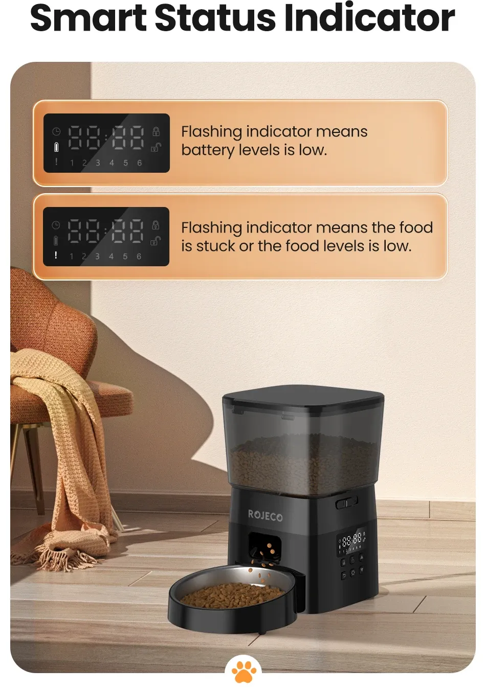 ROJECO Automatic Pet Feeder for Cats and Dogs, Smart Button Control Dry Food Dispenser, Programmable Portion Control, Essential Pet Accessories for Busy Owners showcase 8
