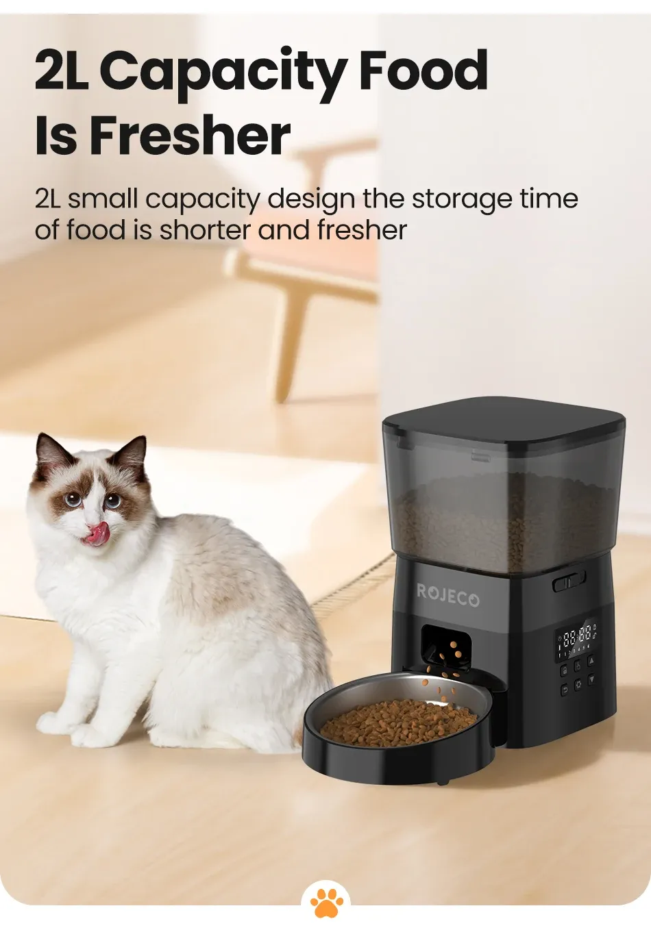ROJECO Automatic Pet Feeder for Cats and Dogs, Smart Button Control Dry Food Dispenser, Programmable Portion Control, Essential Pet Accessories for Busy Owners showcase 3
