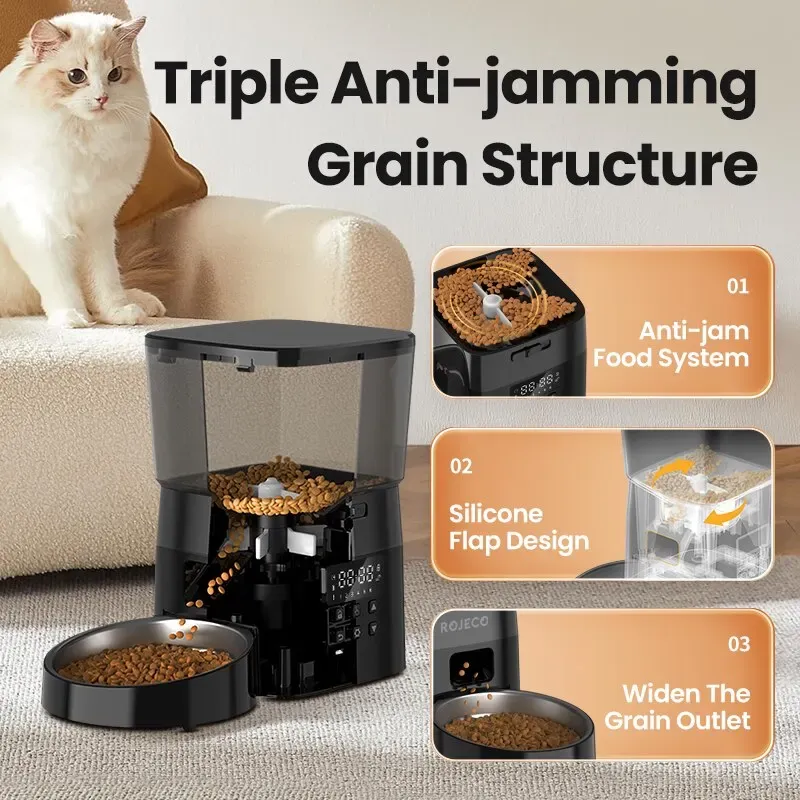 ROJECO Automatic Pet Feeder for Cats and Dogs, Smart Button Control Dry Food Dispenser, Programmable Portion Control, Essential Pet Accessories for Busy Owners thumbnail 3