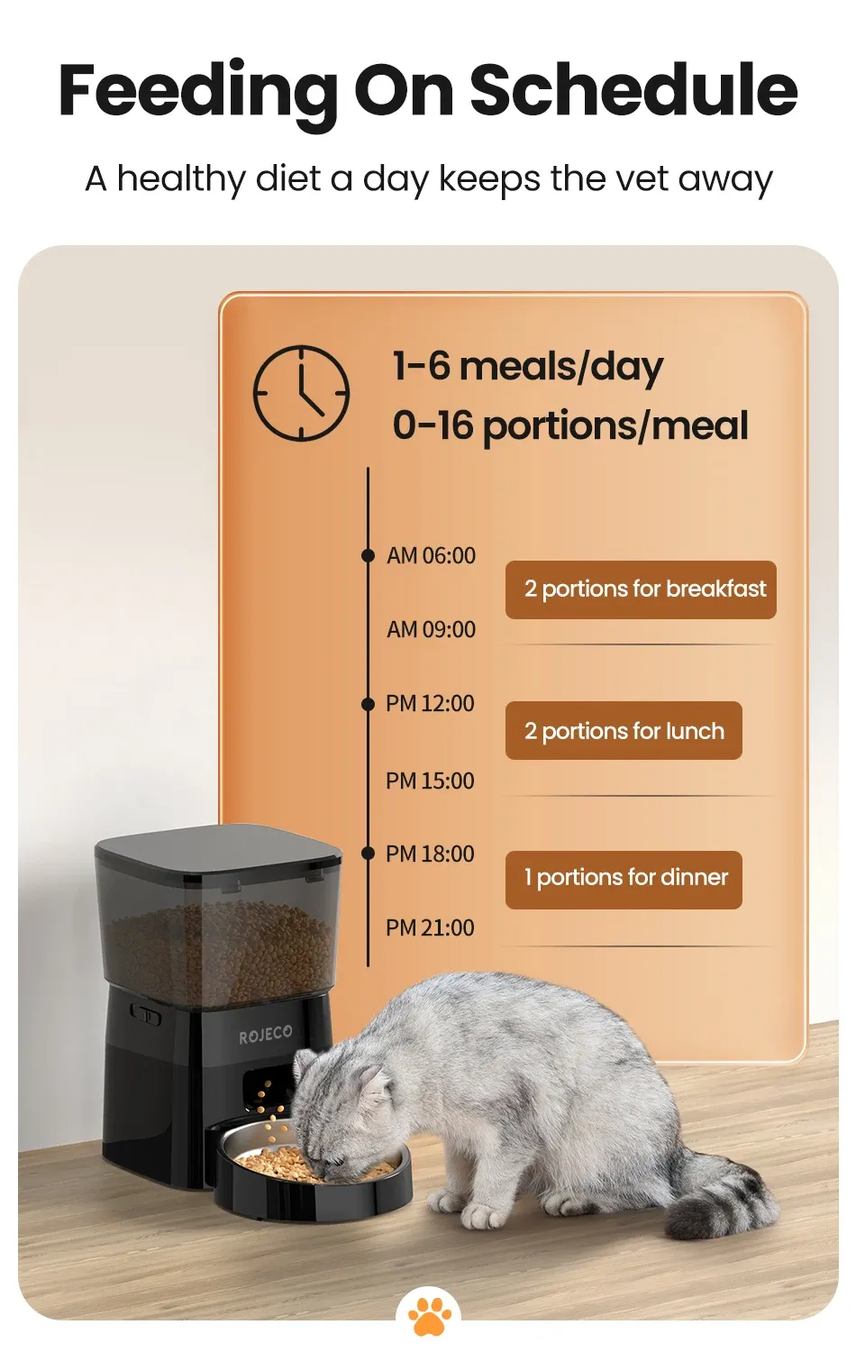 ROJECO Automatic Pet Feeder for Cats and Dogs, Smart Button Control Dry Food Dispenser, Programmable Portion Control, Essential Pet Accessories for Busy Owners showcase 6