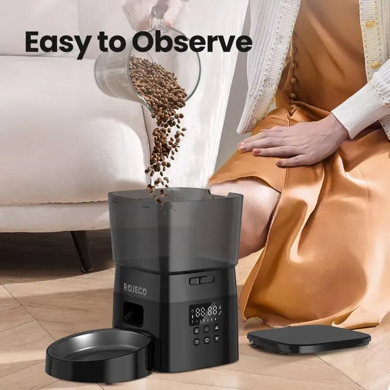 ROJECO Automatic Pet Feeder for Cats and Dogs, Smart Button Control Dry Food Dispenser, Programmable Portion Control, Essential Pet Accessories for Busy Owners thumbnail 5