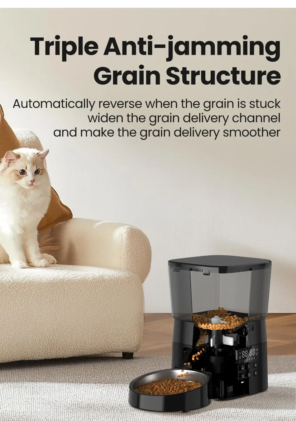 ROJECO Automatic Pet Feeder for Cats and Dogs, Smart Button Control Dry Food Dispenser, Programmable Portion Control, Essential Pet Accessories for Busy Owners showcase 4
