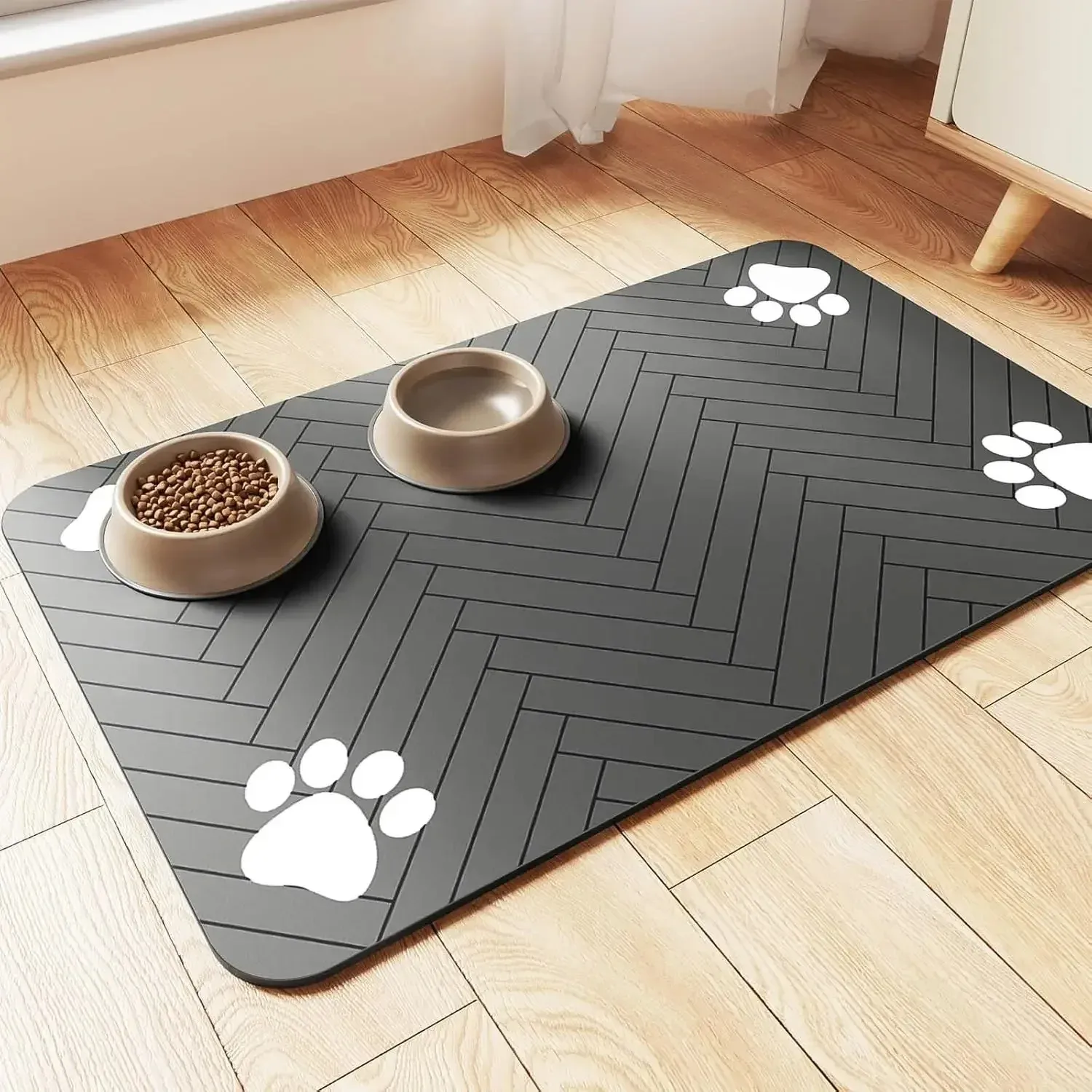 Absorbent Pet Feeding Mat with Rubber Backing - Quick Dry Waterproof Placemat for Dog & Cat Food & Water Bowls, Easy Clean Durable Pet Supplies