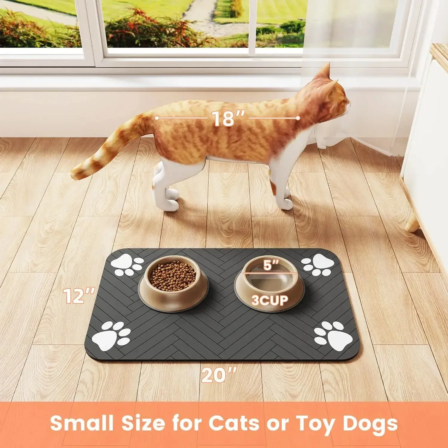 Absorbent Pet Feeding Mat with Rubber Backing - Quick Dry Waterproof Placemat for Dog & Cat Food & Water Bowls, Easy Clean Durable Pet Supplies thumbnail 6