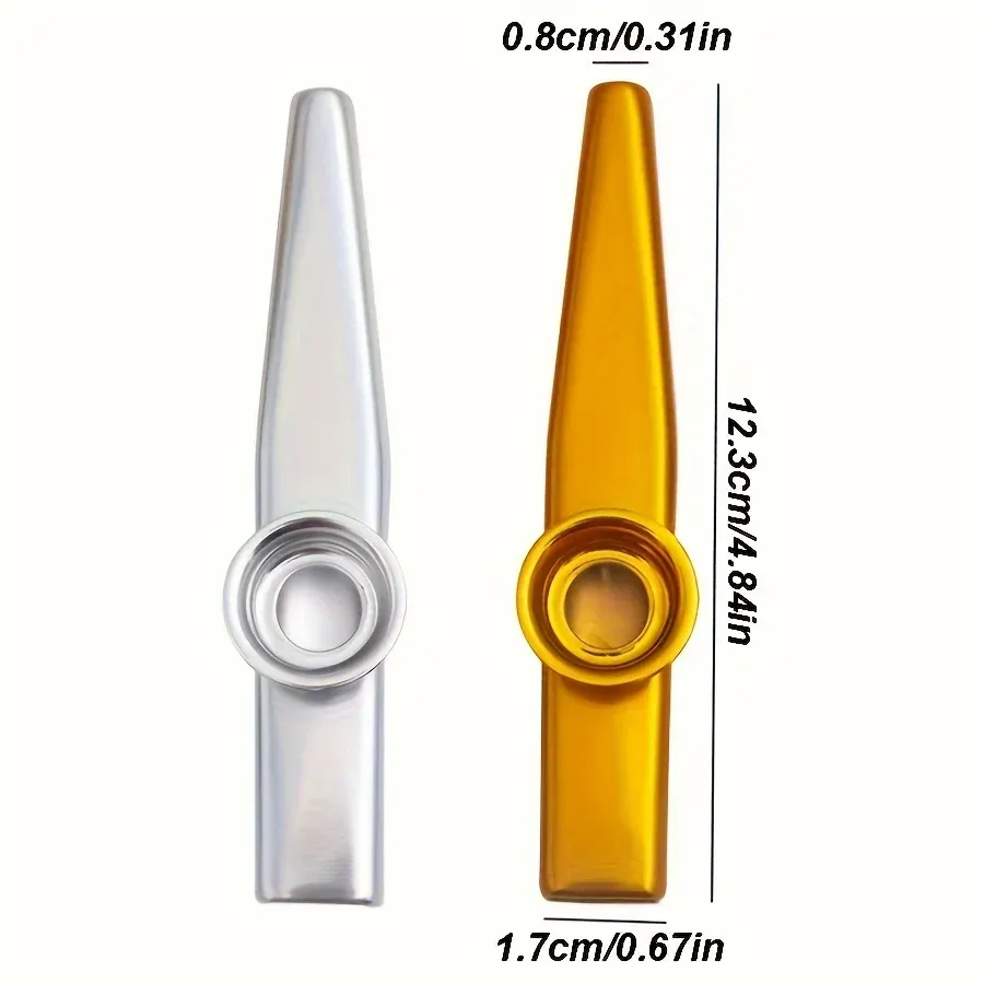 Durable Metal Kazoo Instrument for Beginners - Gold/Silver, 12cm, Easy to Play with Guitar/Ukulele, Perfect for Music Enthusiasts thumbnail 2