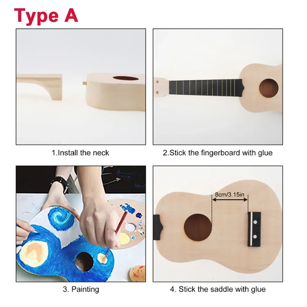 DIY 21 Inch Soprano Ukulele Kit for Beginners - Basswood Body, Nylon Strings, Fun Handwork Painting Project for Kids & Adults showcase 3