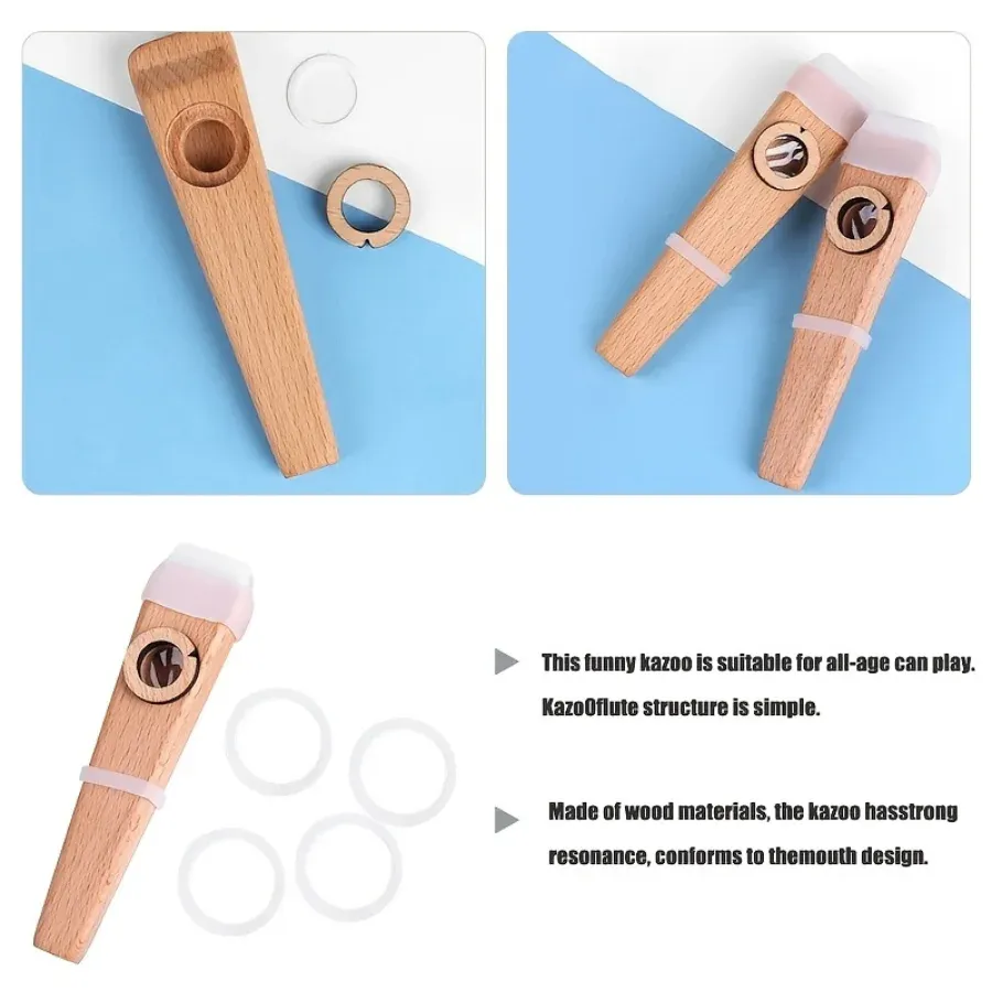 Beginner Wooden Kazoo Flute Membrane Instrument for Guitar, Ukulele, Electric Guitar, Bass Accompaniment - Easy to Learn Musical Accessory thumbnail 5