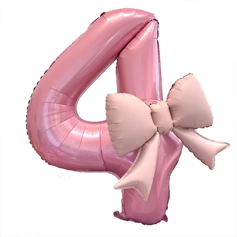 2pcs 40-inch Pink Bowknot Number Foil Balloons - Perfect for Birthday, Wedding, Anniversary Decorations & Photo Props thumbnail 4