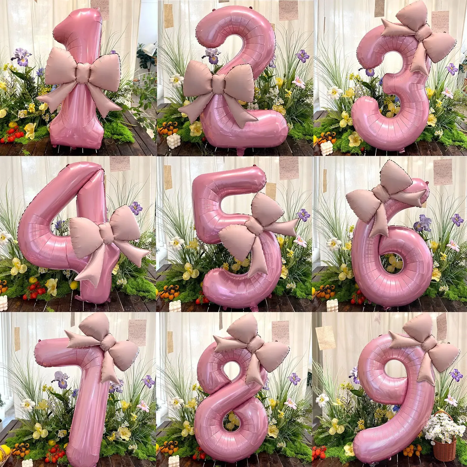 2pcs 40-inch Pink Bowknot Number Foil Balloons - Perfect for Birthday, Wedding, Anniversary Decorations & Photo Props
