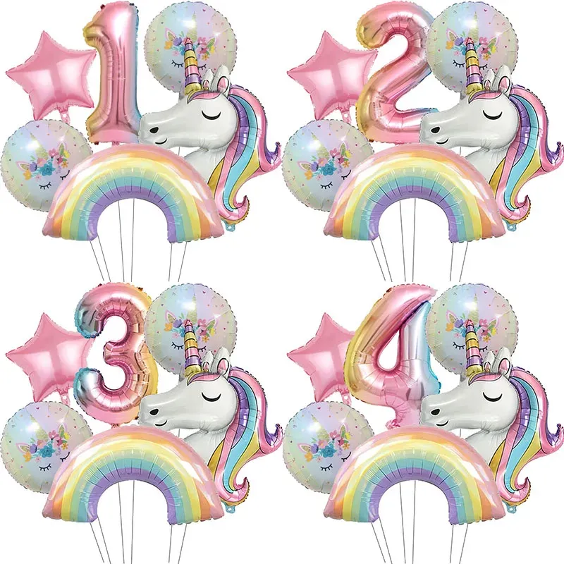Giant 32-Inch Rainbow Unicorn Foil Balloon - Gradient Number Party Decoration for Birthday, Baby Shower, and Unicorn Themed Events