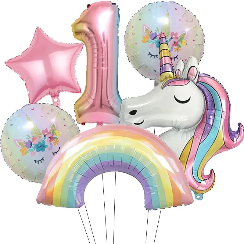 Giant 32-Inch Rainbow Unicorn Foil Balloon - Gradient Number Party Decoration for Birthday, Baby Shower, and Unicorn Themed Events thumbnail 3