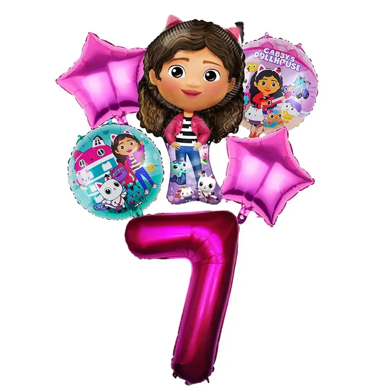 Gabby Dollhouse Balloons Set - 6pcs Metallic Cartoon Party Decorations for Girls' Birthday, Baby Shower, Helium Ready Globos showcase 7