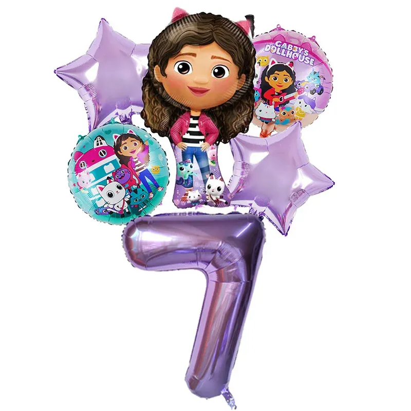 Gabby Dollhouse Balloons Set - 6pcs Metallic Cartoon Party Decorations for Girls' Birthday, Baby Shower, Helium Ready Globos - Image 3