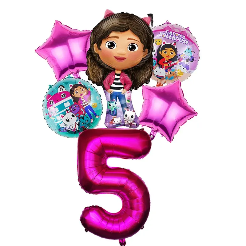 Gabby Dollhouse Balloons Set - 6pcs Metallic Cartoon Party Decorations for Girls' Birthday, Baby Shower, Helium Ready Globos showcase 5