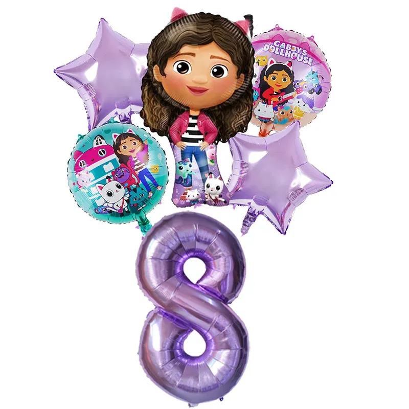 Gabby Dollhouse Balloons Set - 6pcs Metallic Cartoon Party Decorations for Girls' Birthday, Baby Shower, Helium Ready Globos - Image 4
