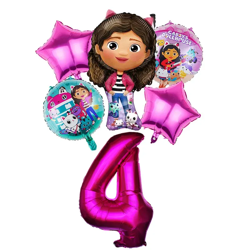Gabby Dollhouse Balloons Set - 6pcs Metallic Cartoon Party Decorations for Girls' Birthday, Baby Shower, Helium Ready Globos showcase 4