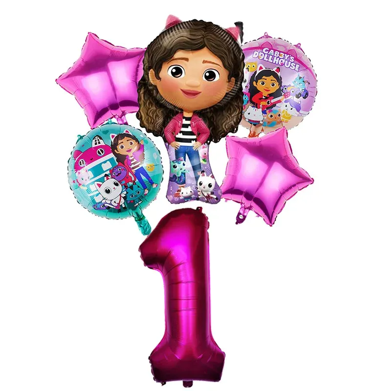 Gabby Dollhouse Balloons Set - 6pcs Metallic Cartoon Party Decorations for Girls' Birthday, Baby Shower, Helium Ready Globos showcase 1