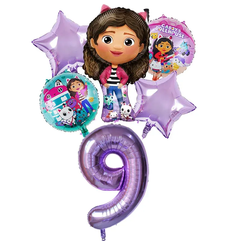 Gabby Dollhouse Balloons Set - 6pcs Metallic Cartoon Party Decorations for Girls' Birthday, Baby Shower, Helium Ready Globos - Image 5