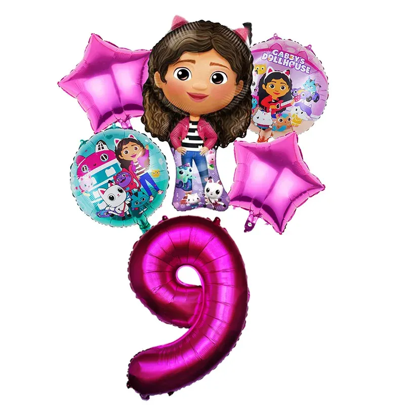 Gabby Dollhouse Balloons Set - 6pcs Metallic Cartoon Party Decorations for Girls' Birthday, Baby Shower, Helium Ready Globos showcase 9