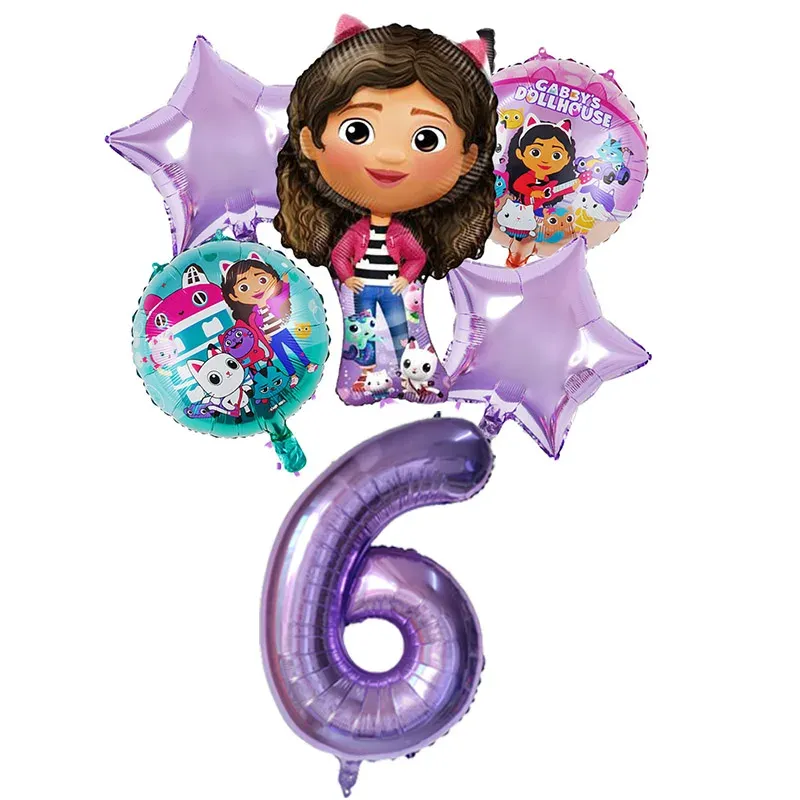 Gabby Dollhouse Balloons Set - 6pcs Metallic Cartoon Party Decorations for Girls' Birthday, Baby Shower, Helium Ready Globos - Image 2